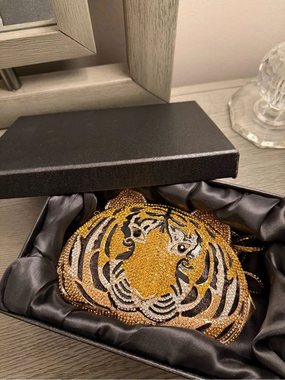 Christal Couture Tiger Full Bling Crystal Rhinestone Evening Clutch Purse Bag